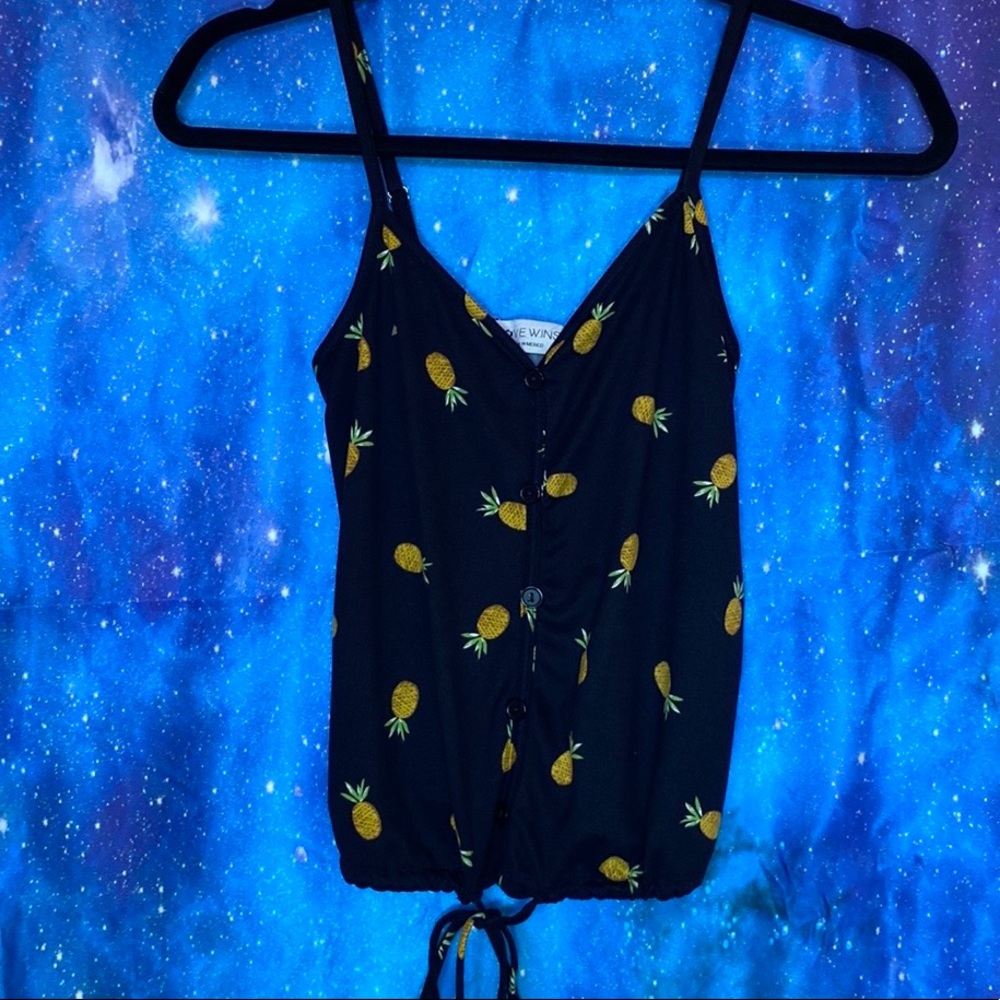 6/$40 Love Wins Black Cotton Tank Top with a Pineapple Printed Pattern - Size XS